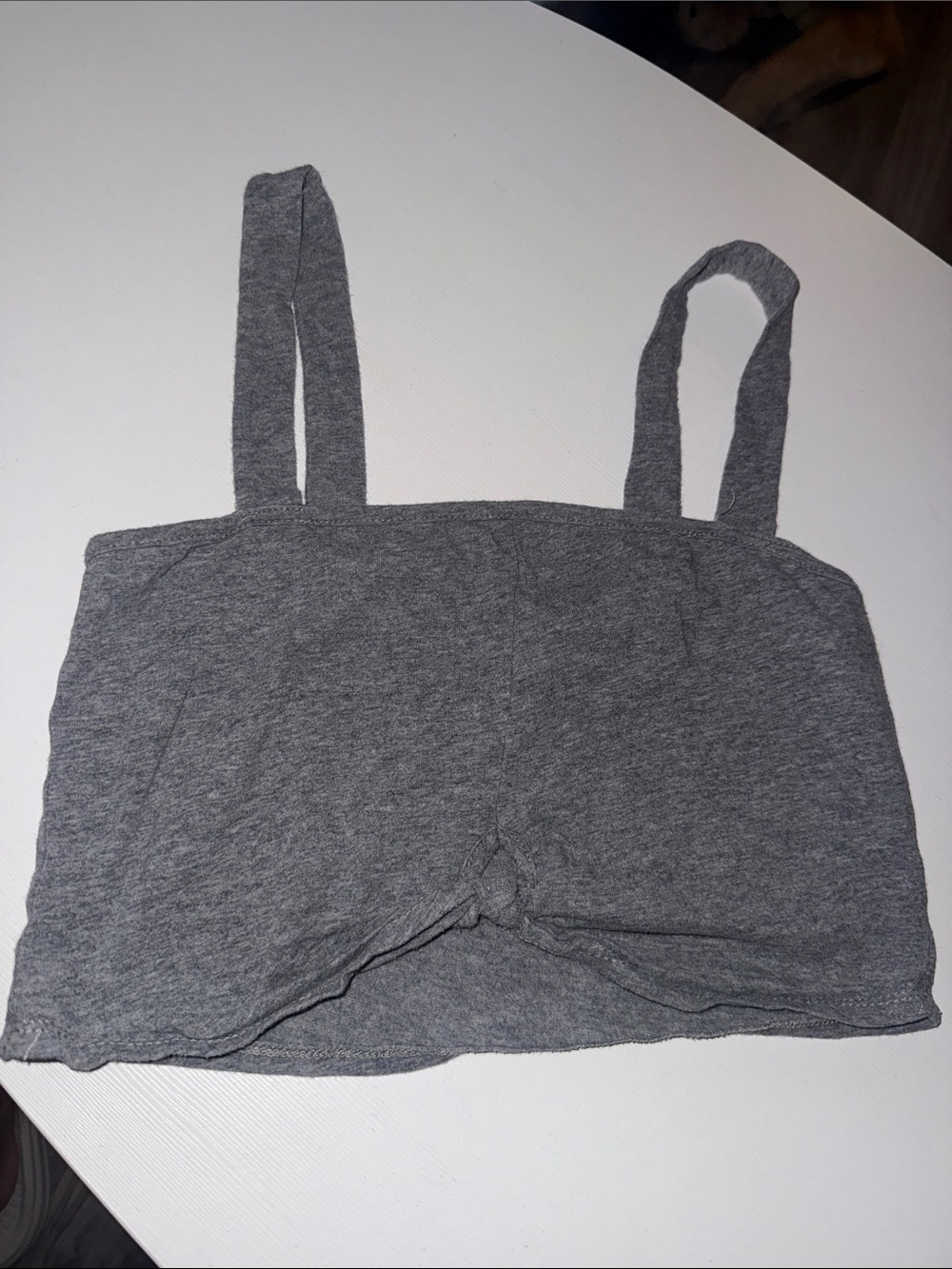 Gray Knit Tank Crop Top with Knot Front